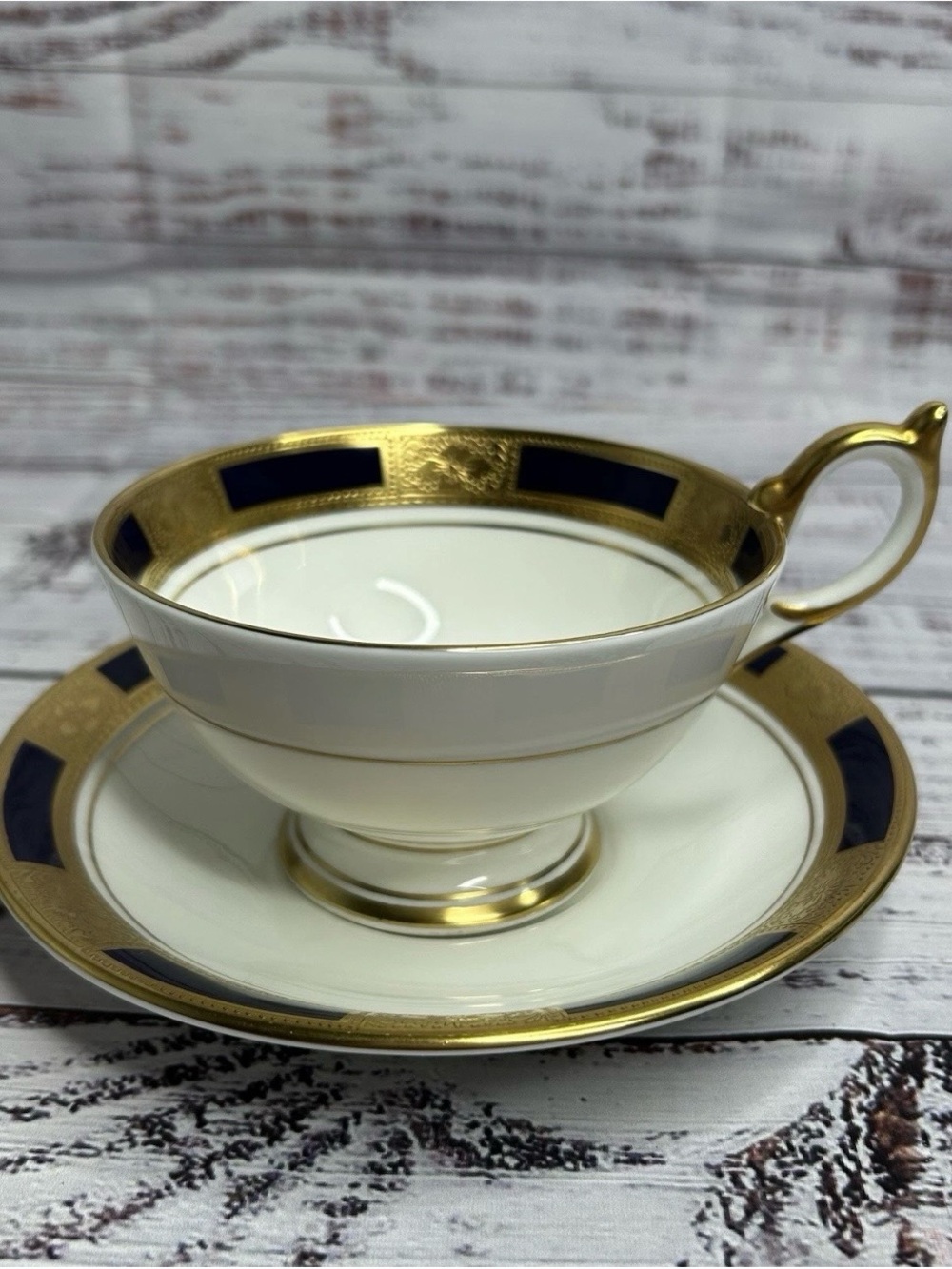 AYNSLEY EMPRESS COBALT Tea Cup & Saucer Please Read